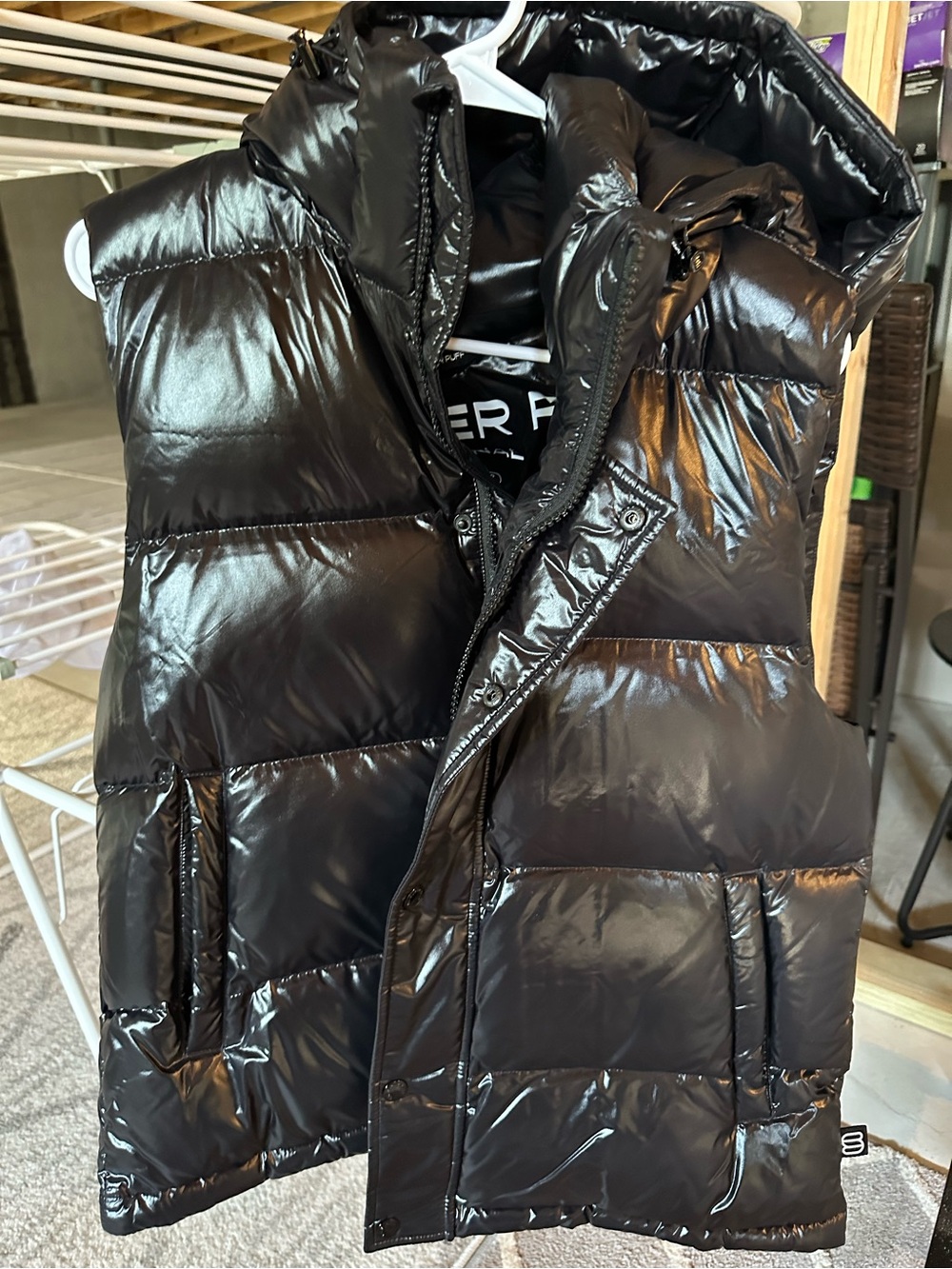 Aritzia Black Hi Gloss Black Superpuff Vest